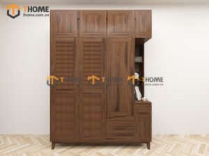 Tủ Áo Gỗ Sồi Tự Nhiên 3 Cánh Toto Kèm Kệ Sách TA-36SN