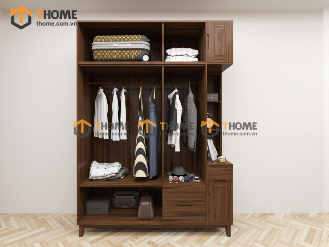 Tủ Áo Gỗ Sồi Tự Nhiên 3 Cánh Toto Kèm Kệ Sách TA-36SN