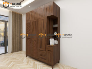Tủ Áo Gỗ Sồi Tự Nhiên 3 Cánh Toto Kèm Kệ Sách TA-36SN