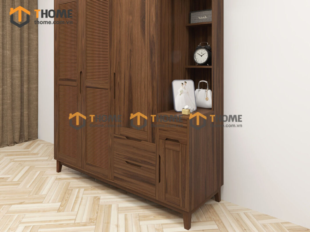 Tủ Áo Gỗ Sồi Tự Nhiên 3 Cánh Toto Kèm Kệ Sách TA-36SN