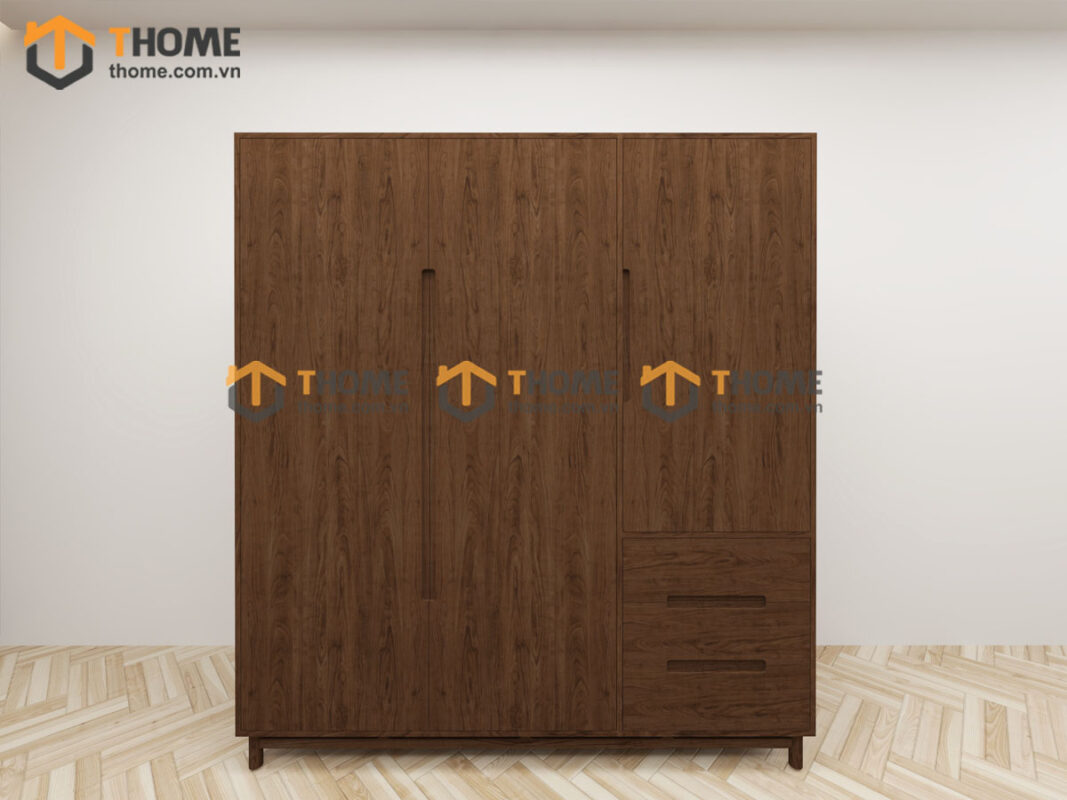 Tủ Áo Gỗ Sồi Tự Nhiên 3 Cánh Trơn Nate Màu Óc Chó TA-40SN