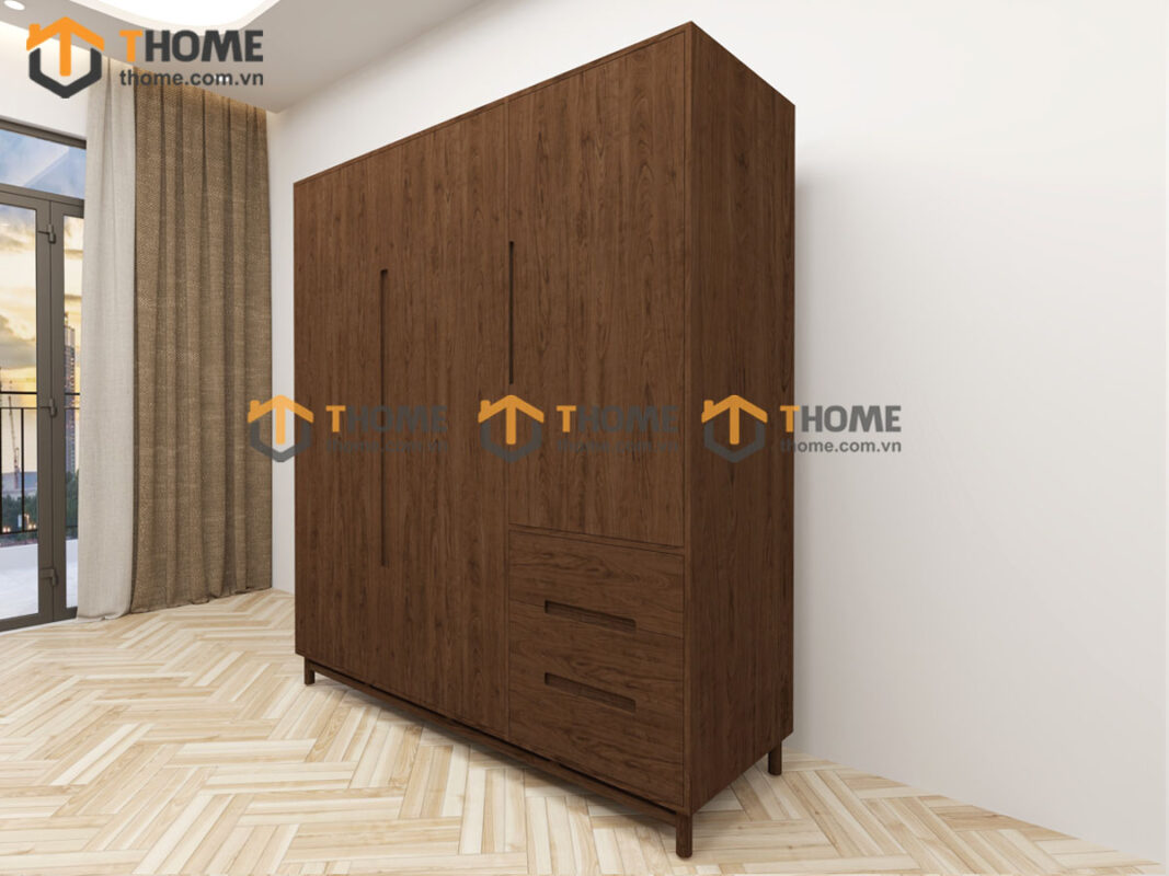 Tủ Áo Gỗ Sồi Tự Nhiên 3 Cánh Trơn Nate Màu Óc Chó TA-40SN