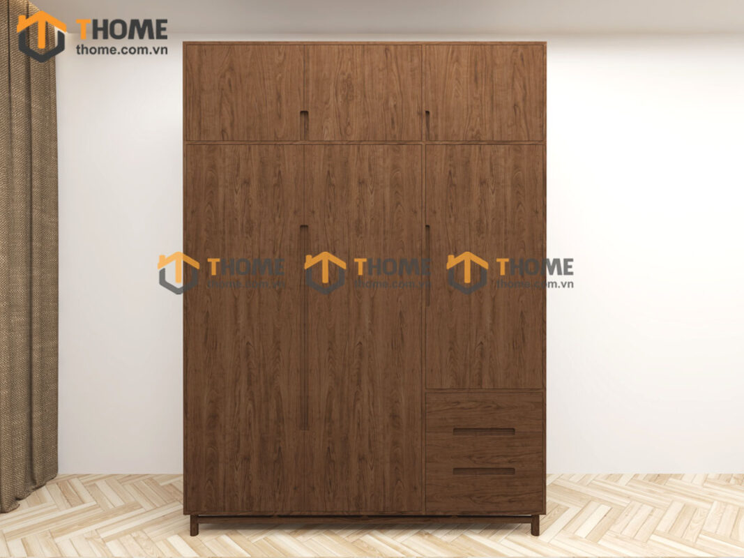 Tủ Áo Gỗ Sồi Tự Nhiên 3 Cánh Trơn Nate Màu Óc Chó TA-40SN