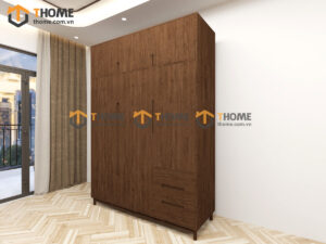 Tủ Áo Gỗ Sồi Tự Nhiên 3 Cánh Trơn Nate Màu Óc Chó TA-40SN