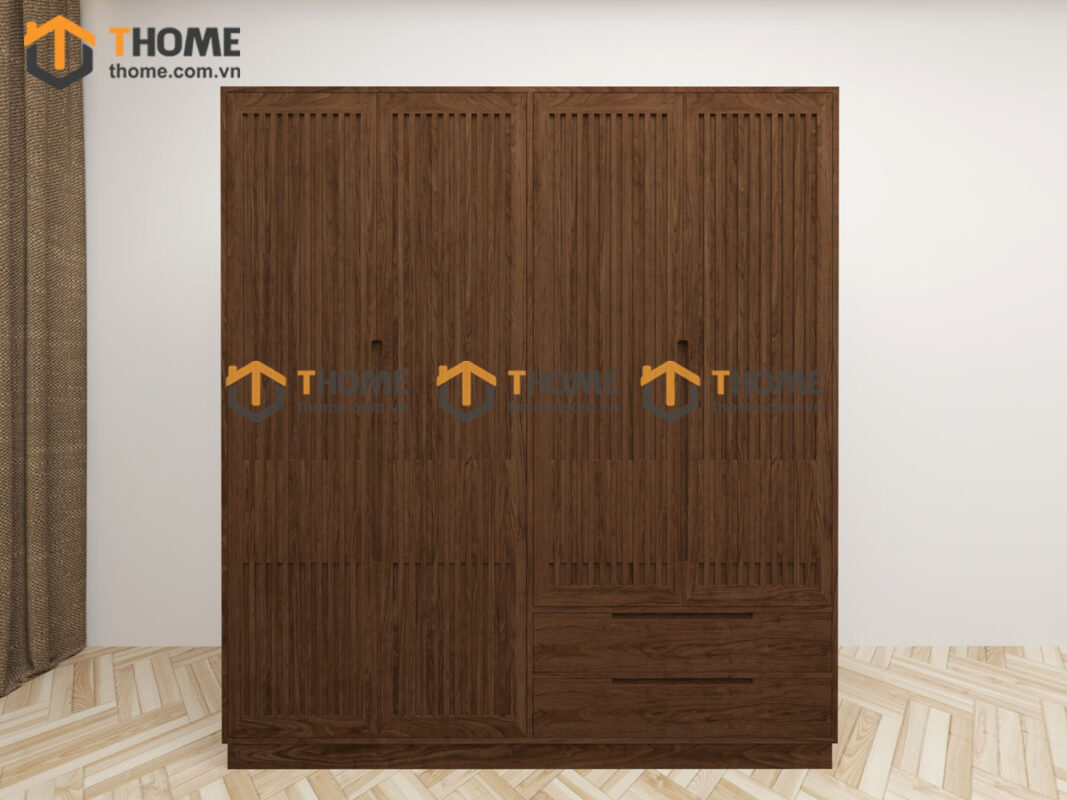 Tủ Áo Gỗ Sồi Tự Nhiên 4 Cánh Sọc Lion Màu Óc Chó TA-44SN