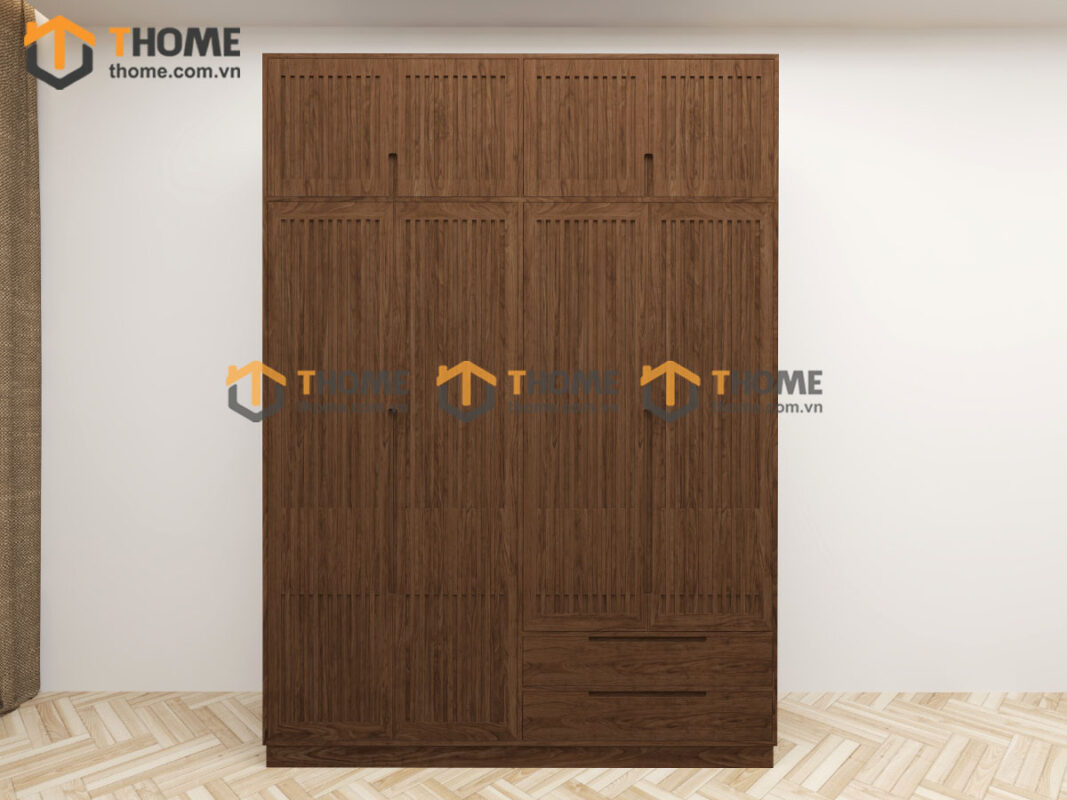 Tủ Áo Gỗ Sồi Tự Nhiên 4 Cánh Sọc Lion Màu Óc Chó TA-44SN