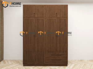 Tủ Áo Gỗ Sồi Tự Nhiên 4 Cánh Sọc Lion Màu Óc Chó TA-44SN
