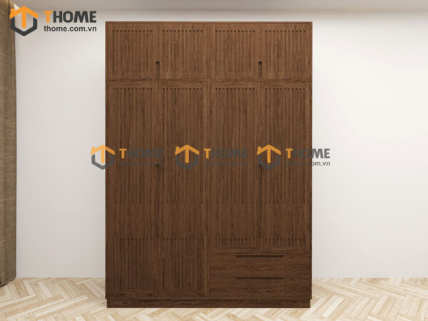 Tủ Áo Gỗ Sồi Tự Nhiên 4 Cánh Sọc Lion Màu Óc Chó TA-44SN