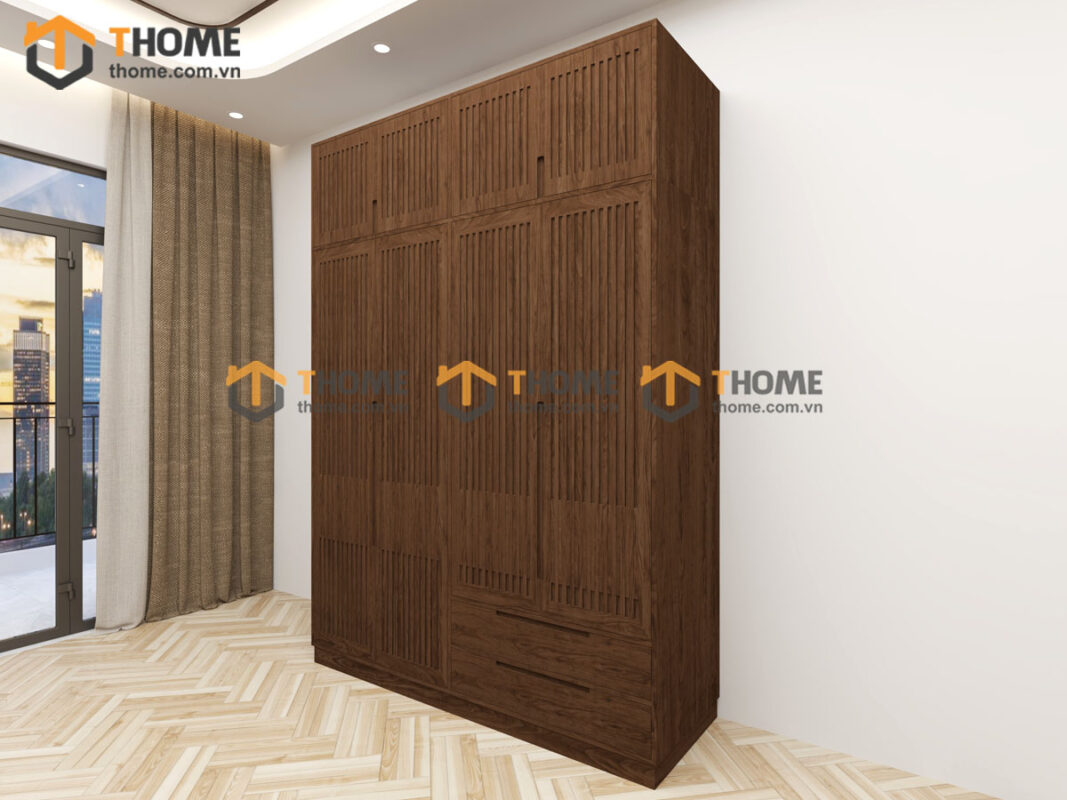 Tủ Áo Gỗ Sồi Tự Nhiên 4 Cánh Sọc Lion Màu Óc Chó TA-44SN