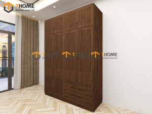 Tủ Áo Gỗ Sồi Tự Nhiên 4 Cánh Sọc Lion Màu Óc Chó TA-44SN