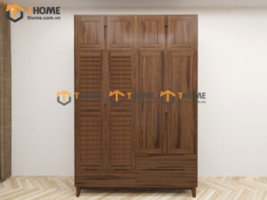 Tủ Áo Gỗ Sồi Tự Nhiên 4 Cánh Toto Kèm Kệ Sách TA-37SN