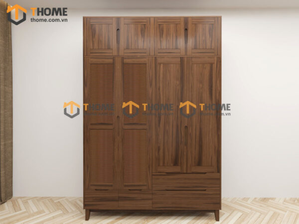 Tủ Áo Gỗ Sồi Tự Nhiên 4 Cánh Toto Kèm Kệ Sách TA-37SN