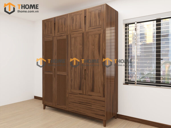 Tủ Áo Gỗ Sồi Tự Nhiên 4 Cánh Toto Kèm Kệ Sách TA-37SN
