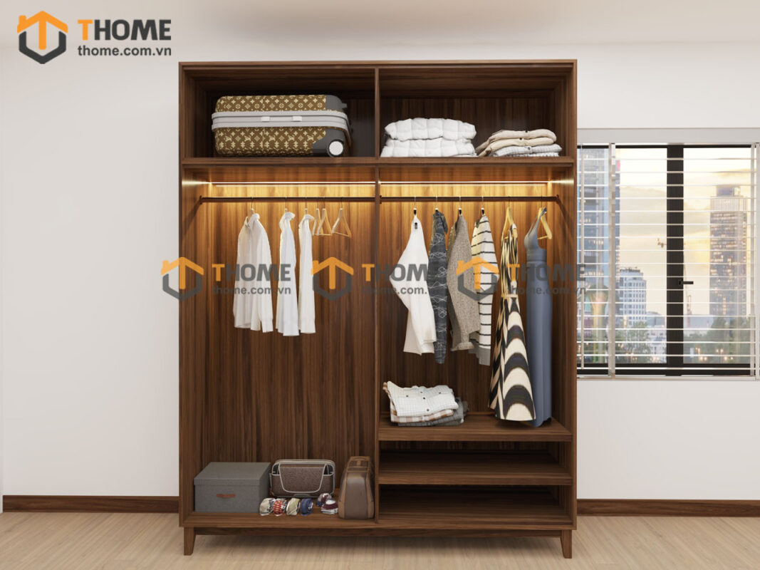 Tủ Áo Gỗ Sồi Tự Nhiên 4 Cánh Toto Kèm Kệ Sách TA-37SN