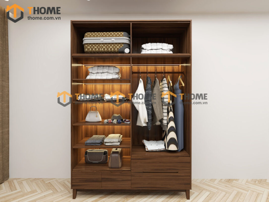 Tủ Áo Gỗ Sồi Tự Nhiên 4 Cánh Toto Kèm Kệ Sách TA-37SN