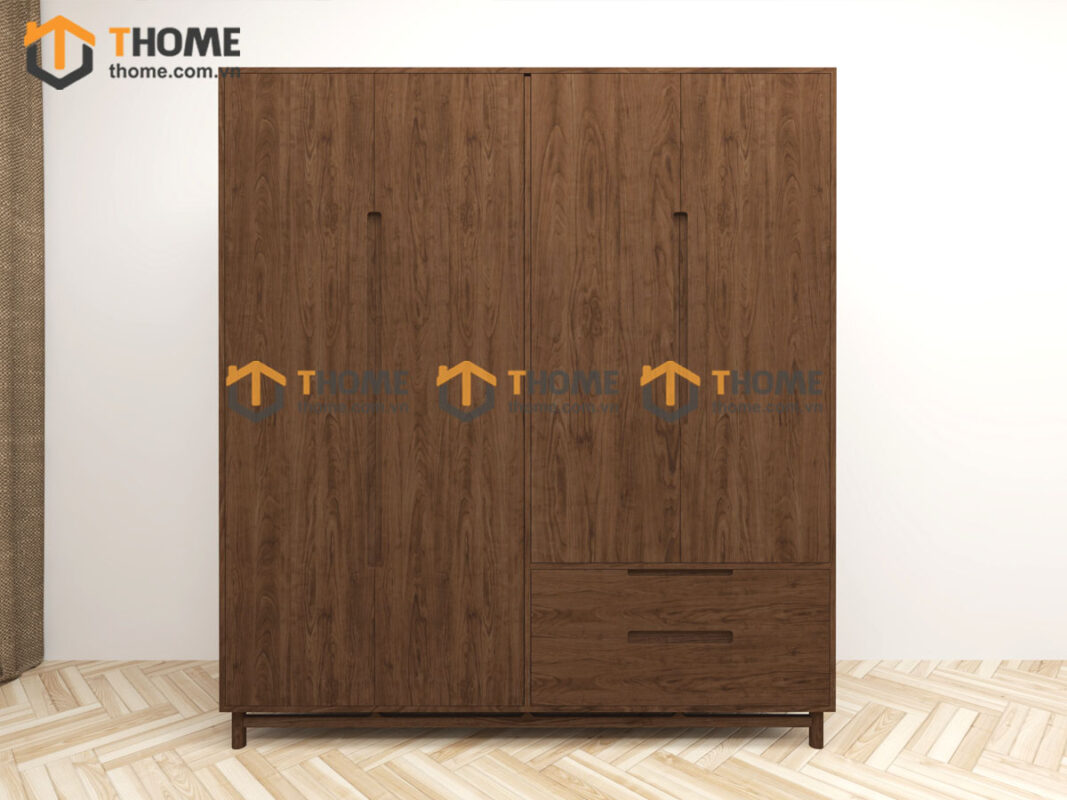 Tủ Áo Gỗ Sồi Tự Nhiên 4 Cánh Trơn Nate Màu Óc Chó TA-41SN