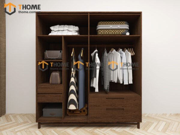 Tủ Áo Gỗ Sồi Tự Nhiên 4 Cánh Trơn Nate Màu Óc Chó TA-41SN