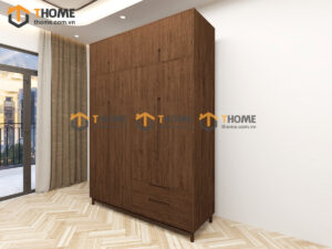 Tủ Áo Gỗ Sồi Tự Nhiên 4 Cánh Trơn Nate Màu Óc Chó TA-41SN