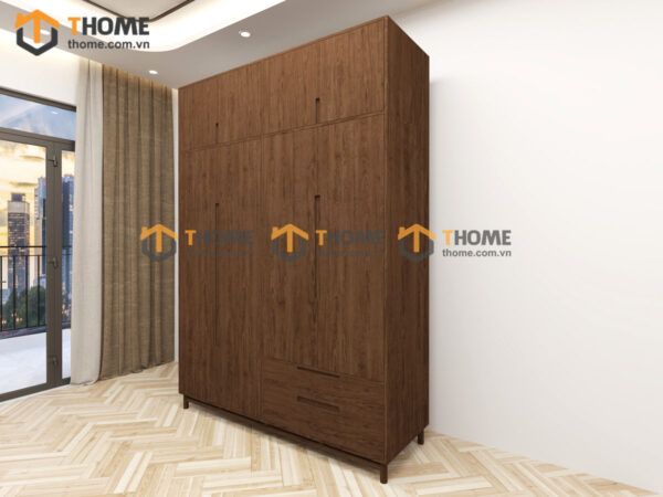Tủ Áo Gỗ Sồi Tự Nhiên 4 Cánh Trơn Nate Màu Óc Chó TA-41SN