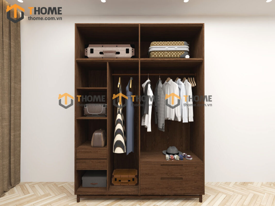 Tủ Áo Gỗ Sồi Tự Nhiên 4 Cánh Trơn Nate Màu Óc Chó TA-41SN