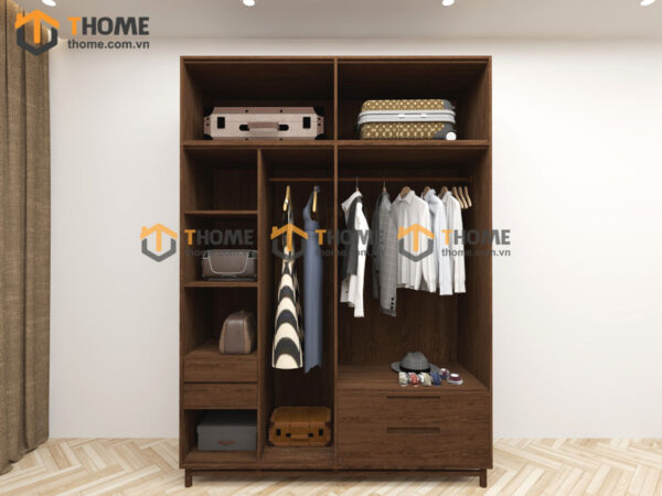 Tủ Áo Gỗ Sồi Tự Nhiên 4 Cánh Trơn Nate Màu Óc Chó TA-41SN