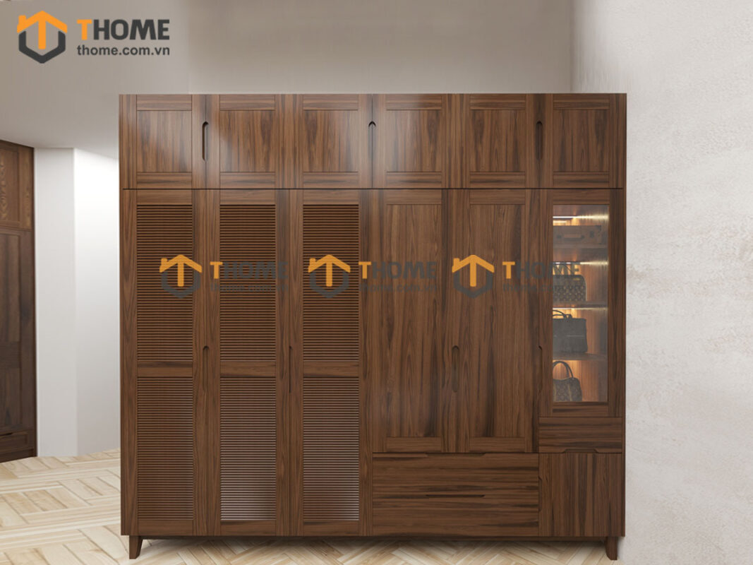 Tủ Áo Gỗ Sồi Tự Nhiên 6 Cánh Toto Kèm Kệ Sách TA-38SN