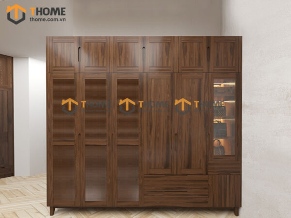 Tủ Áo Gỗ Sồi Tự Nhiên 6 Cánh Toto Kèm Kệ Sách TA-38SN