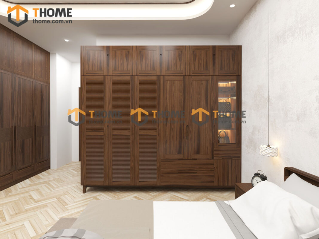 Tủ Áo Gỗ Sồi Tự Nhiên 6 Cánh Toto Kèm Kệ Sách TA-38SN