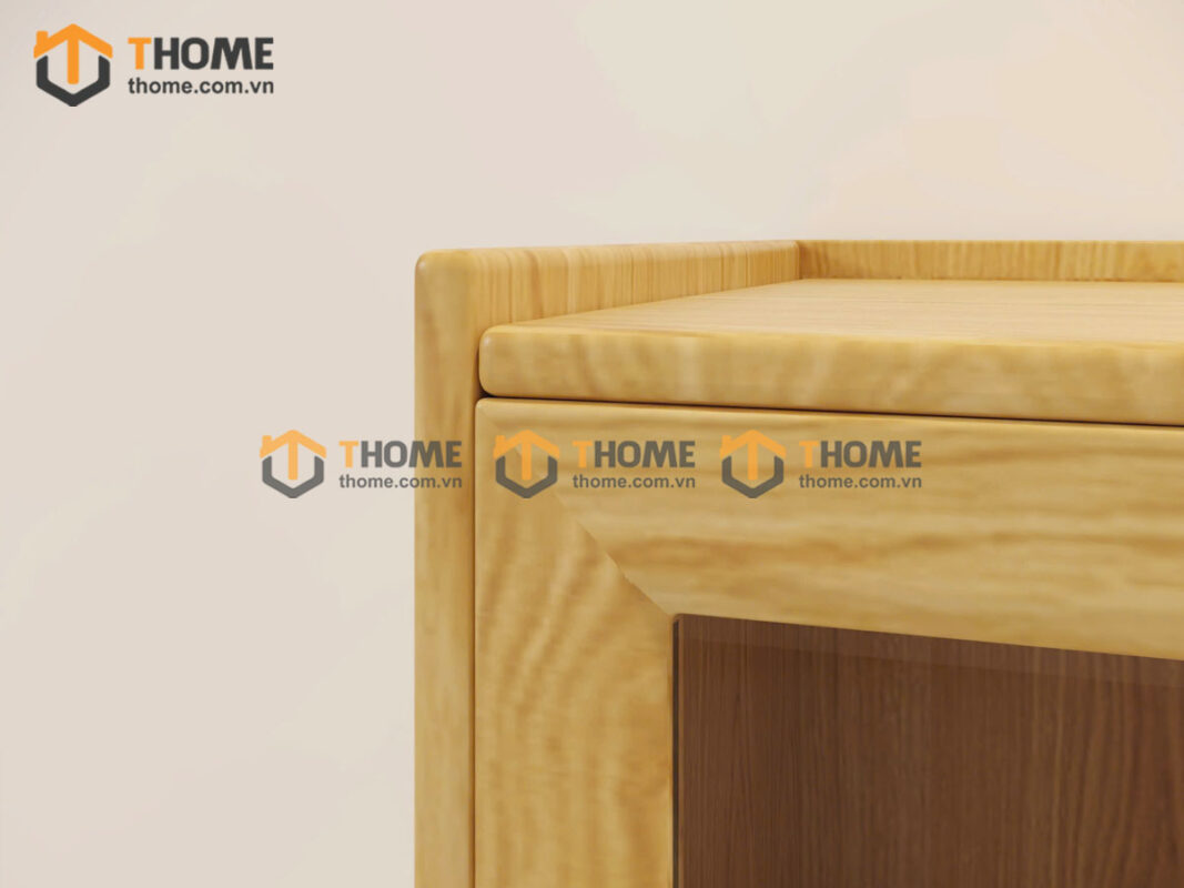 Tủ Chén Gỗ Sồi Tự Nhiên 2 Cánh Mở Sọc Đứng Gương Lật TC2T-17SN