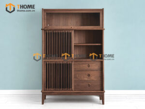 Tủ Chén Gỗ Sồi Tự Nhiên 2 Cánh Mở Sọc Đứng Gương Lật TC2T-17SN