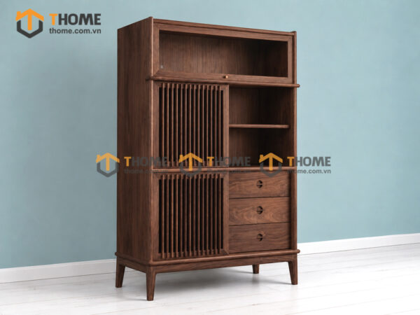 Tủ Chén Gỗ Sồi Tự Nhiên 2 Cánh Mở Sọc Đứng Gương Lật TC2T-17SN
