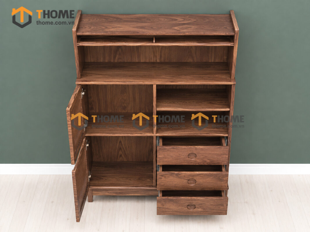 Tủ Chén Gỗ Sồi Tự Nhiên 2 Cánh Mở Sọc Đứng Gương Lật TC2T-17SN