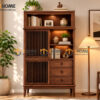 Tủ Chén Gỗ Sồi Tự Nhiên 2 Cánh Mở Sọc Đứng Gương Lật TC2T-17SN