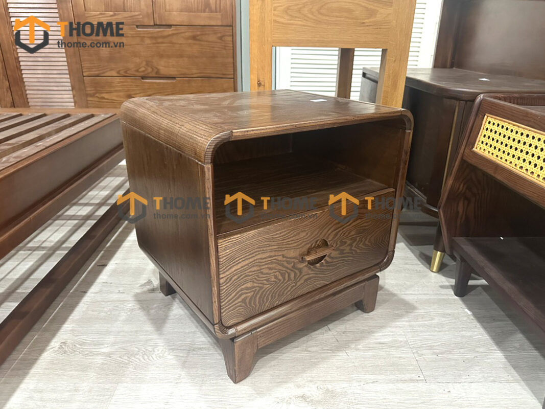 Tủ Đầu Giường Gỗ Sồi Tự Nhiên Nova 1 Hộc Kéo Màu Óc Chó TDG-12SN