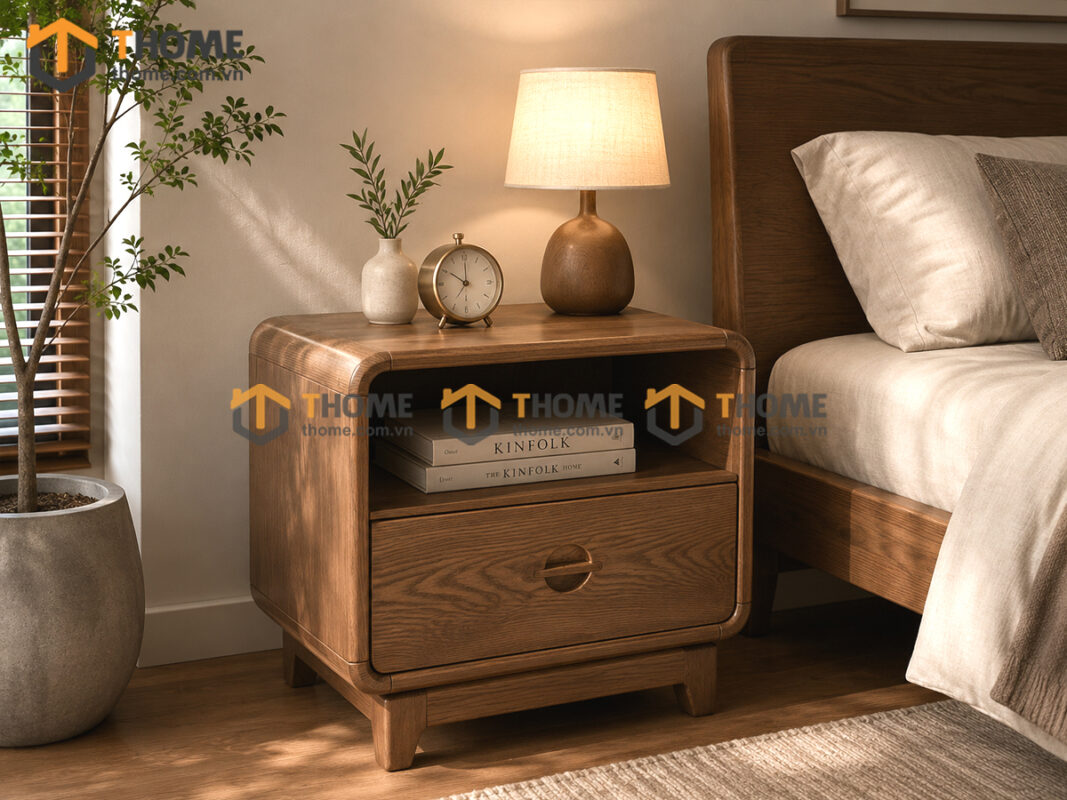 Tủ Đầu Giường Gỗ Sồi Tự Nhiên Nova 1 Hộc Kéo Màu Óc Chó TDG-12SN