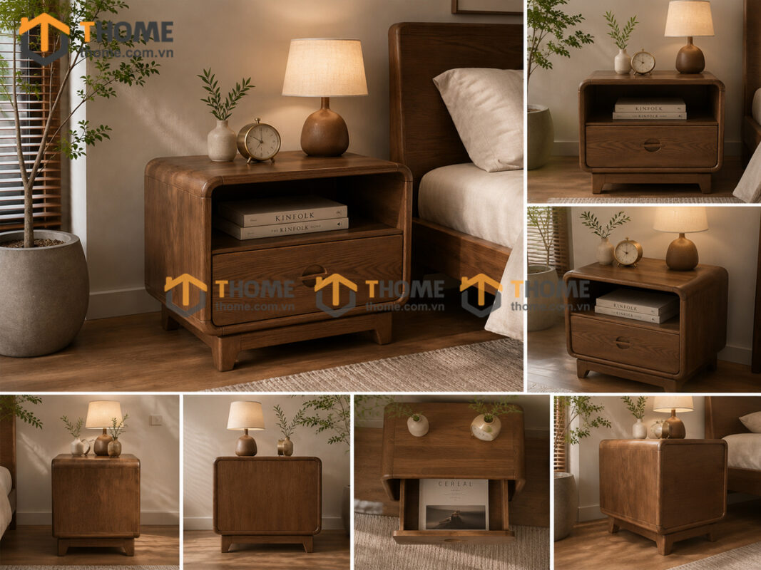 Tủ Đầu Giường Gỗ Sồi Tự Nhiên Nova 1 Hộc Kéo Màu Óc Chó TDG-12SN