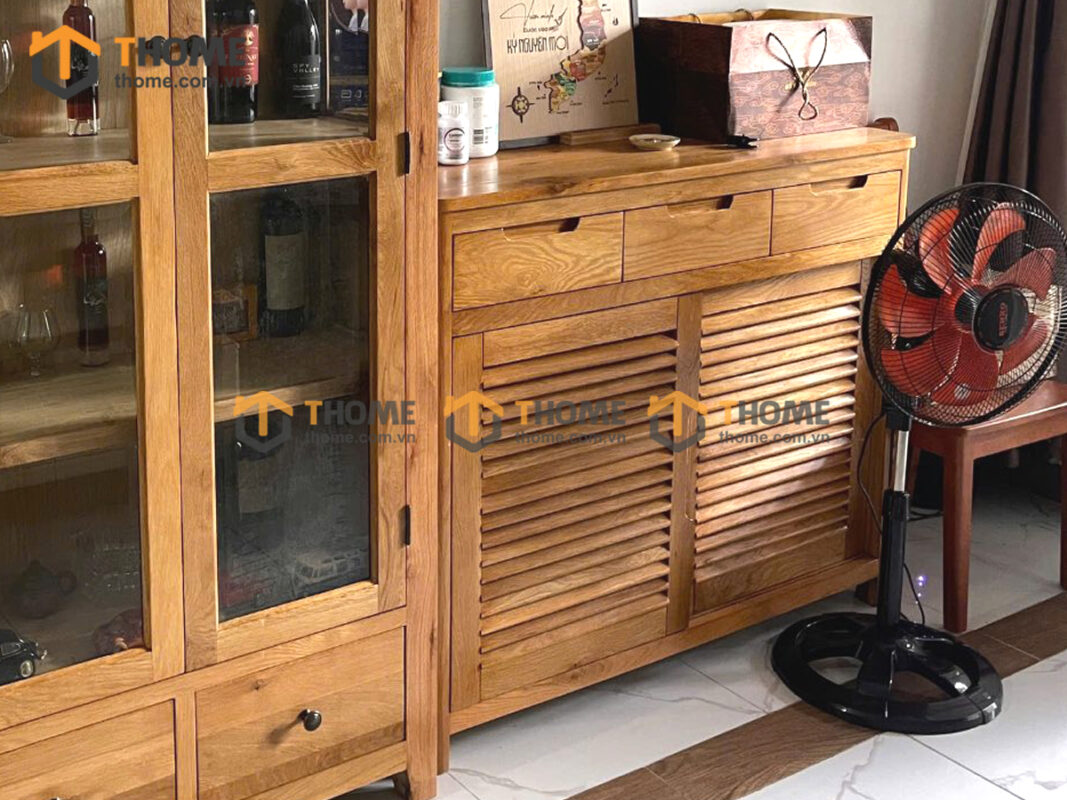 Tủ giày gỗ sồi tự nhiên 2 cánh lùa TG-17SN