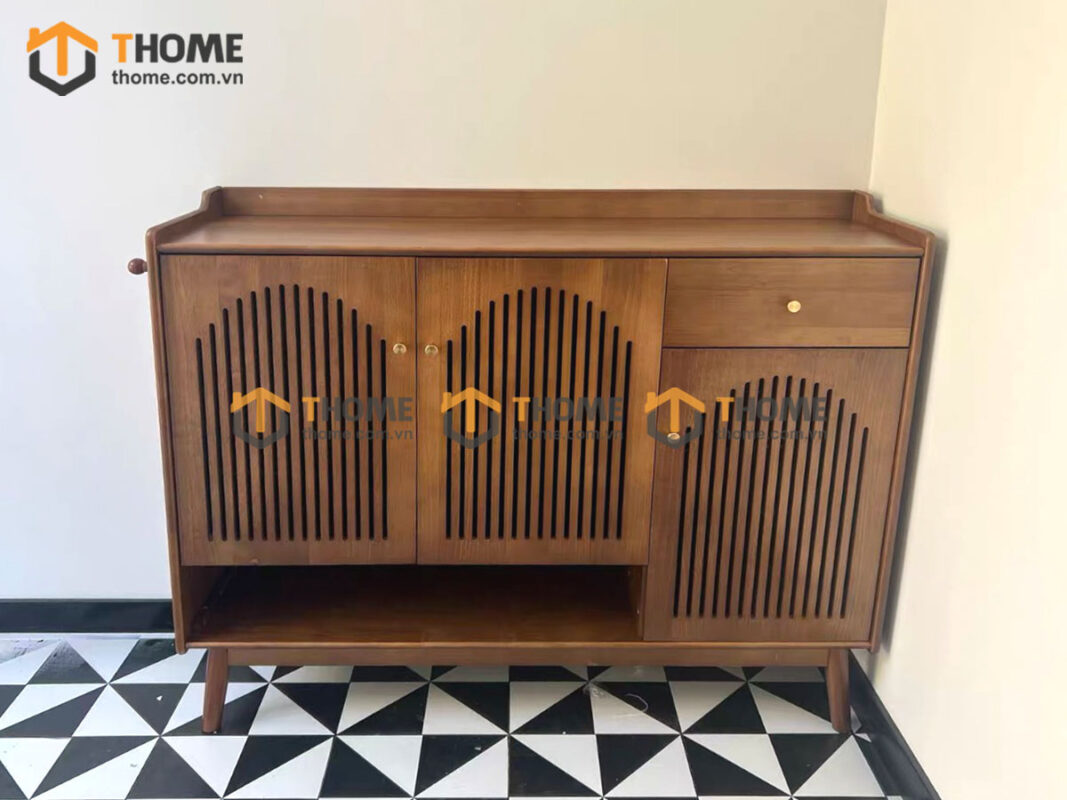 Tủ giày gỗ sồi tự nhiên 3 cánh mở cong TG-18SN