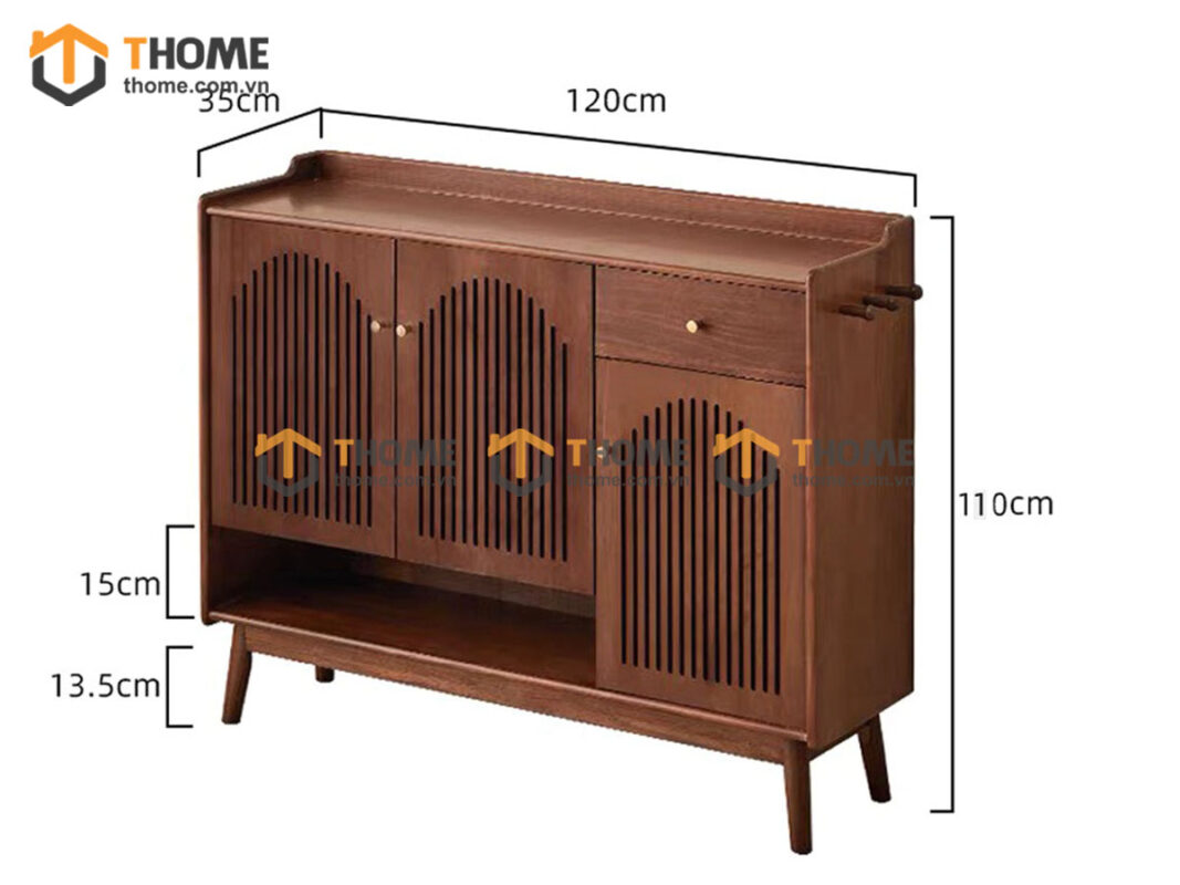 Tủ giày gỗ sồi tự nhiên 3 cánh mở cong TG-18SN