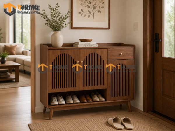Tủ giày gỗ sồi tự nhiên 3 cánh mở cong TG-18SN