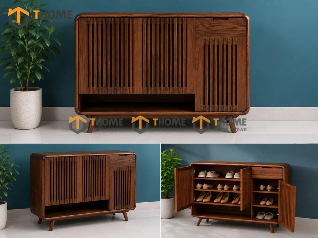 Tủ giày gỗ sồi tự nhiên Nova 3 cánh sọc đứng TG-19SN