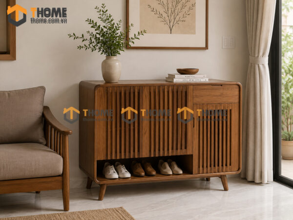 Tủ giày gỗ sồi tự nhiên Nova 3 cánh sọc đứng TG-19SN