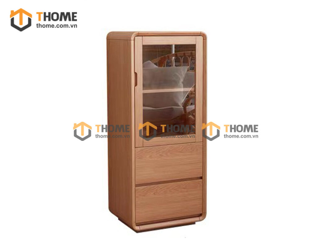 Tủ Kính Gỗ Sồi Tự Nhiên 1 Cánh Cao 1.2m Mini TK-05SN