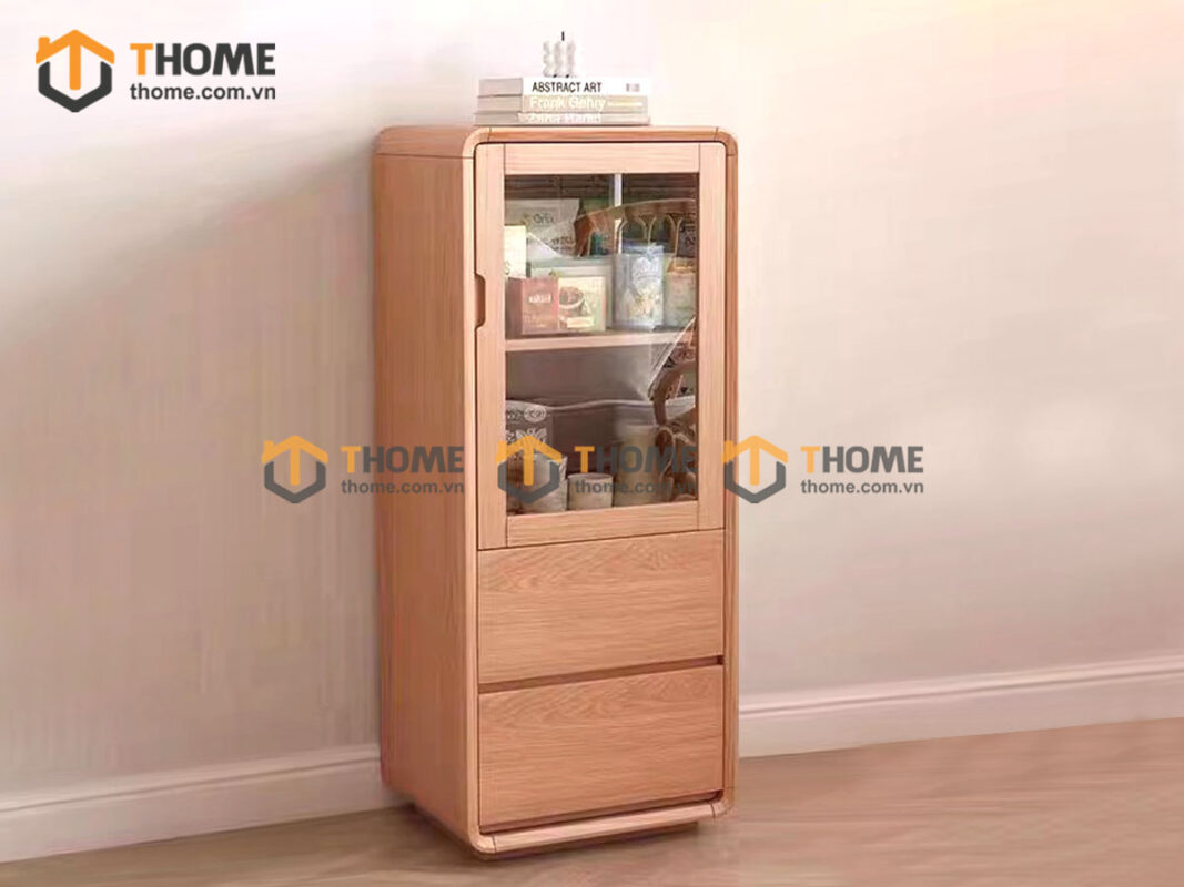 Tủ Kính Gỗ Sồi Tự Nhiên 1 Cánh Cao 1.2m Mini TK-05SN