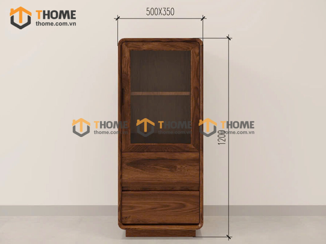Tủ Kính Gỗ Sồi Tự Nhiên 1 Cánh Cao 1.2m Mini TK-05SN