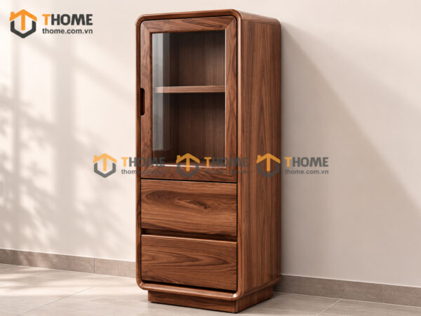 Tủ Kính Gỗ Sồi Tự Nhiên 1 Cánh Cao 1.2m Mini TK-05SN