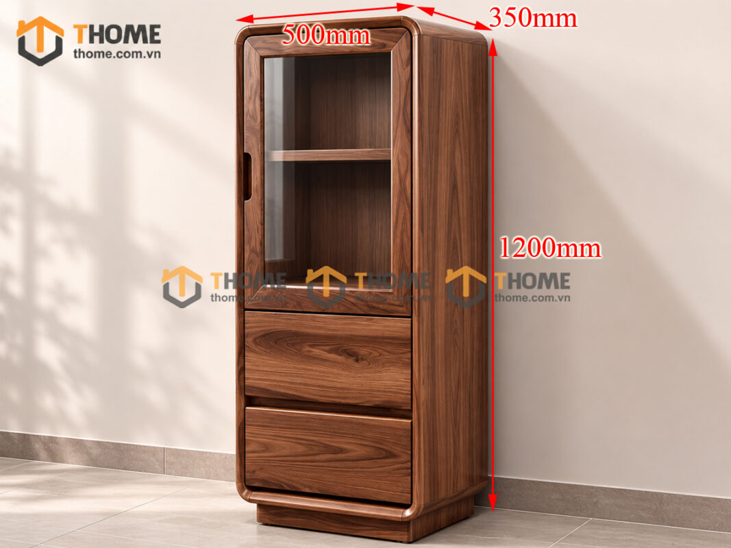 Tủ Kính Gỗ Sồi Tự Nhiên 1 Cánh Cao 1.2m Mini TK-05SN