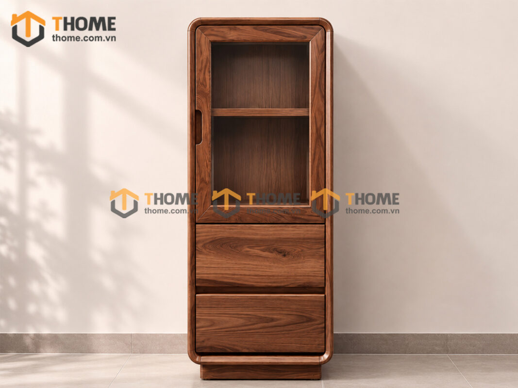 Tủ Kính Gỗ Sồi Tự Nhiên 1 Cánh Cao 1.2m Mini TK-05SN