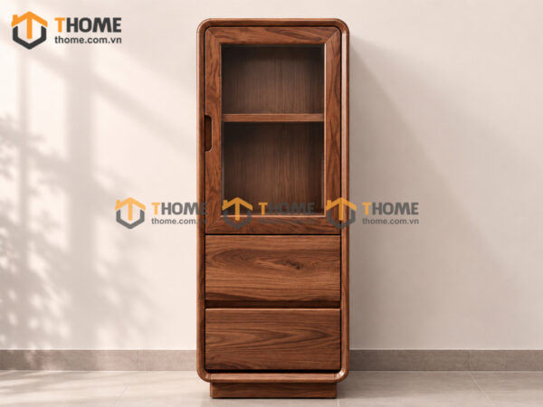 Tủ Kính Gỗ Sồi Tự Nhiên 1 Cánh Cao 1.2m Mini TK-05SN
