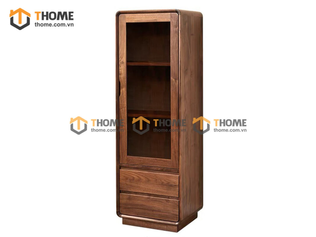 Tủ Kính Gỗ Sồi Tự Nhiên 1 Cánh Cao 1.8m Mini TK-06SN